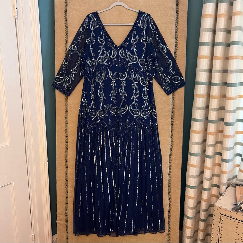 ROAMAN’S Plus Size V Neck Beaded and Sequined Evening Gown - Picture 6 of 16